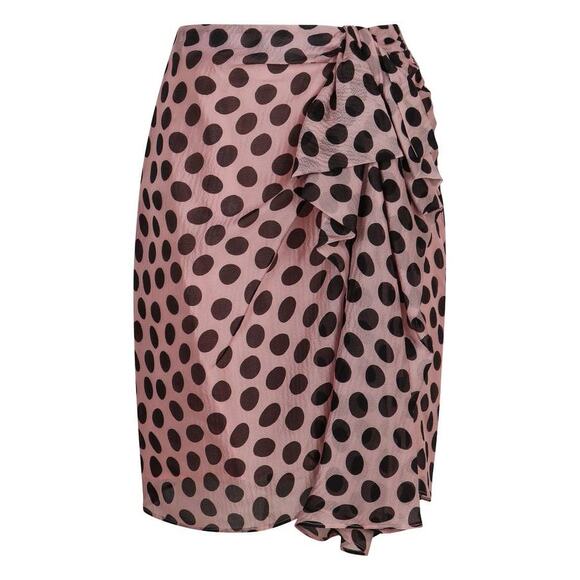 Nina Ricci Polka Dot Skirt With Asymmetric Bow in Black on Blush FR 40 US 8 - Picture 5 of 6